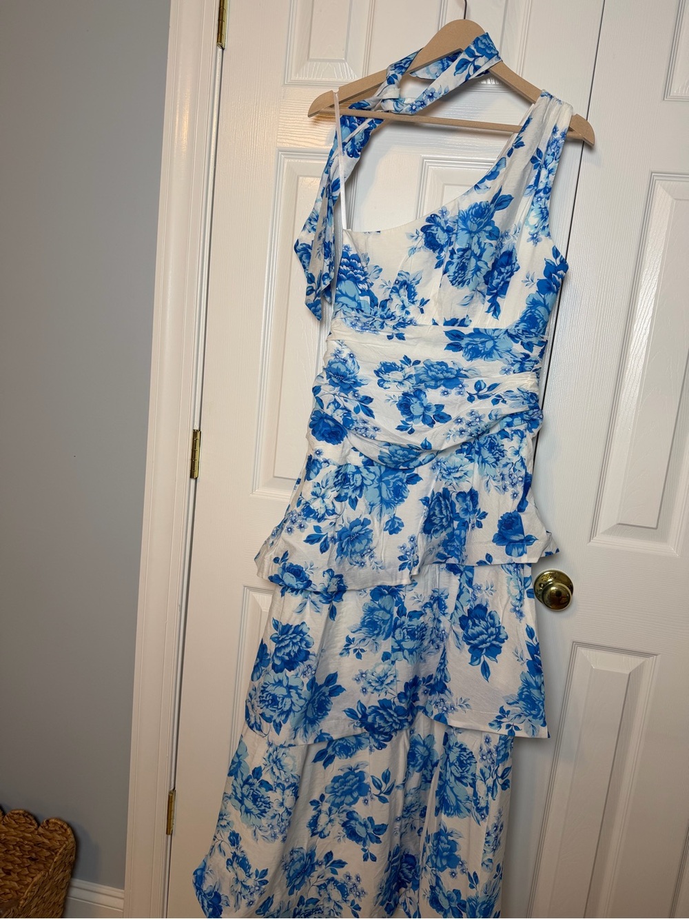 Blue Floral One-Shoulder Ruffle Midi Dress - Picture 5 of 9